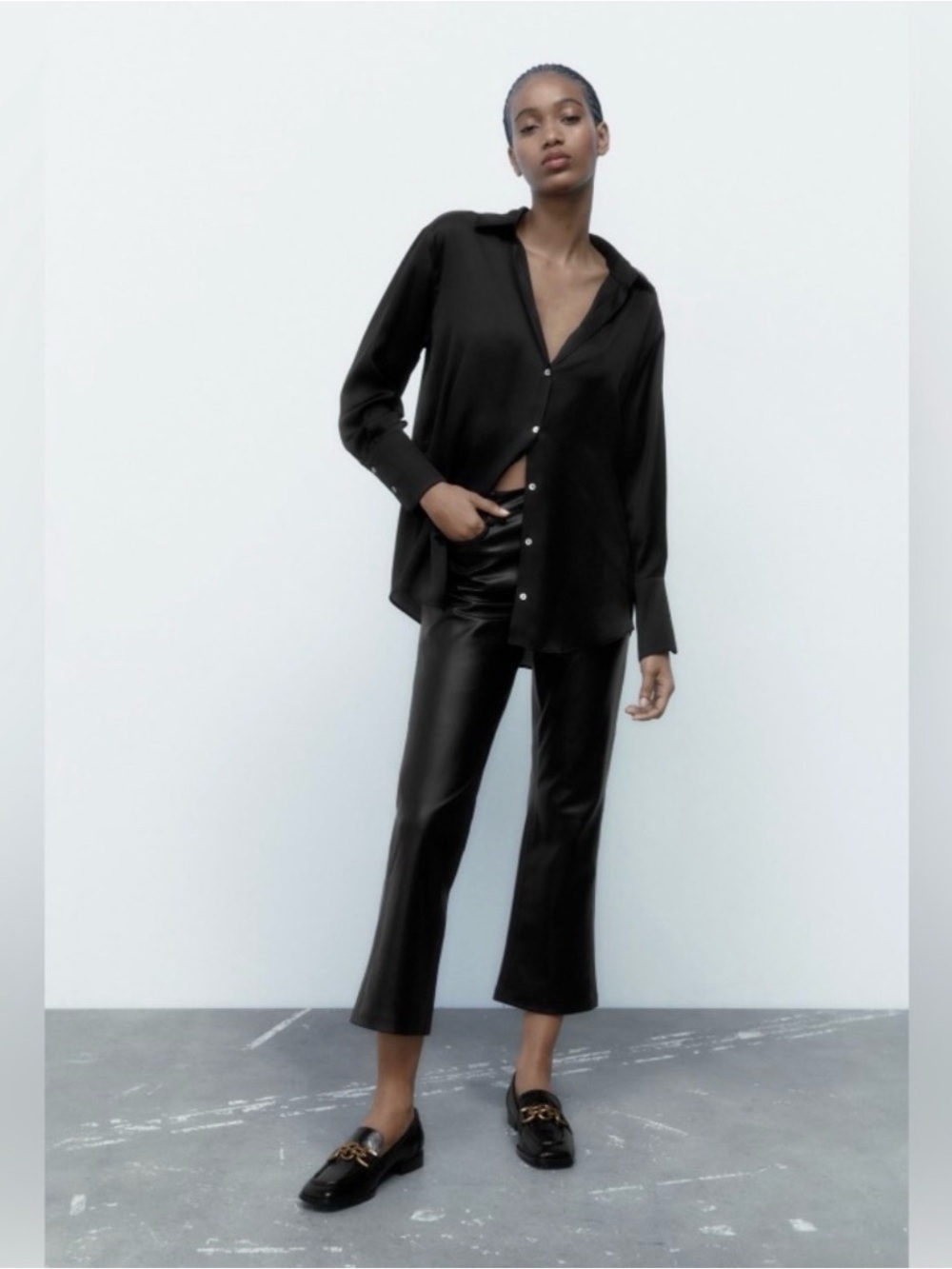 ZARA FAUX LEATHER MINI FLARE PANTS